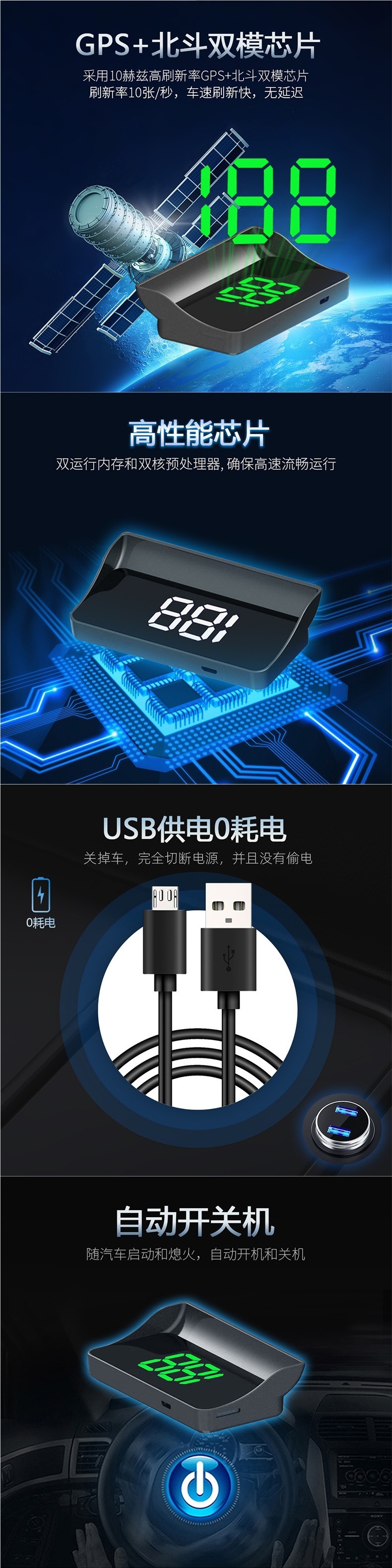 Car HUD Head-Up Display, Car GPS Speedometer, Speedometer, Universal Speed Projector for Trucks and Vans
