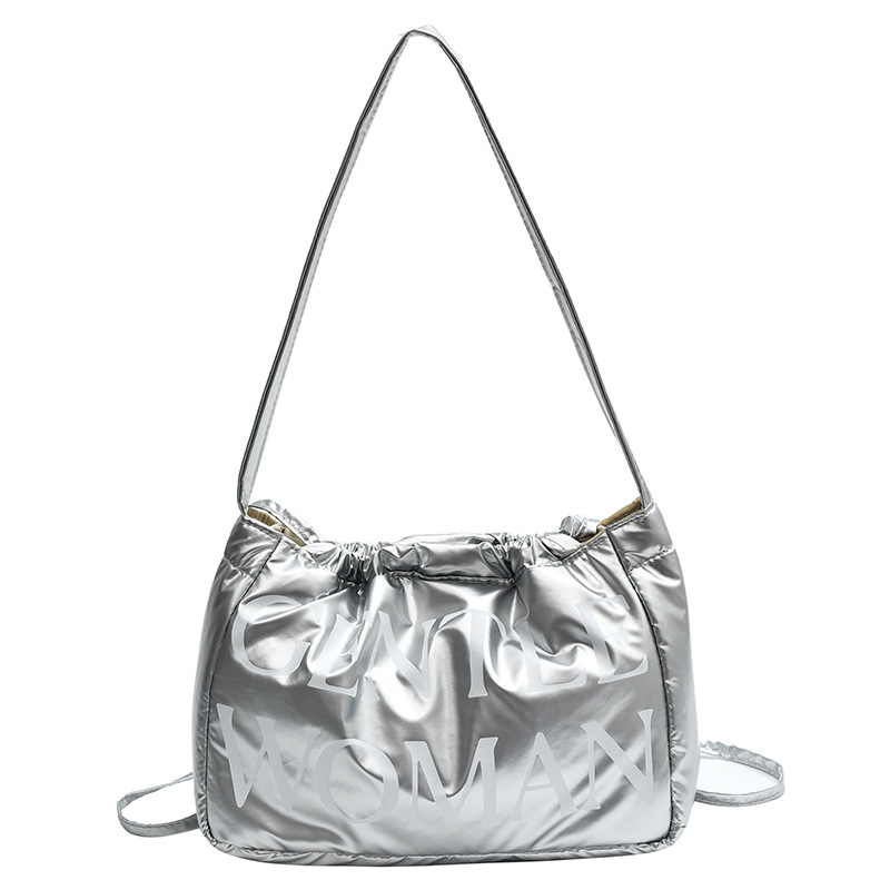 Candy colored new letter printed drawstring shoulder niche design dumpling women's armpit bag_voghion.com