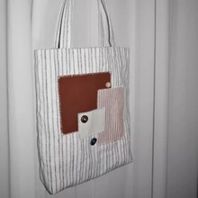 2025新款日式条纹拼接帆布托特包简约百搭大容量单肩包通勤手拎包