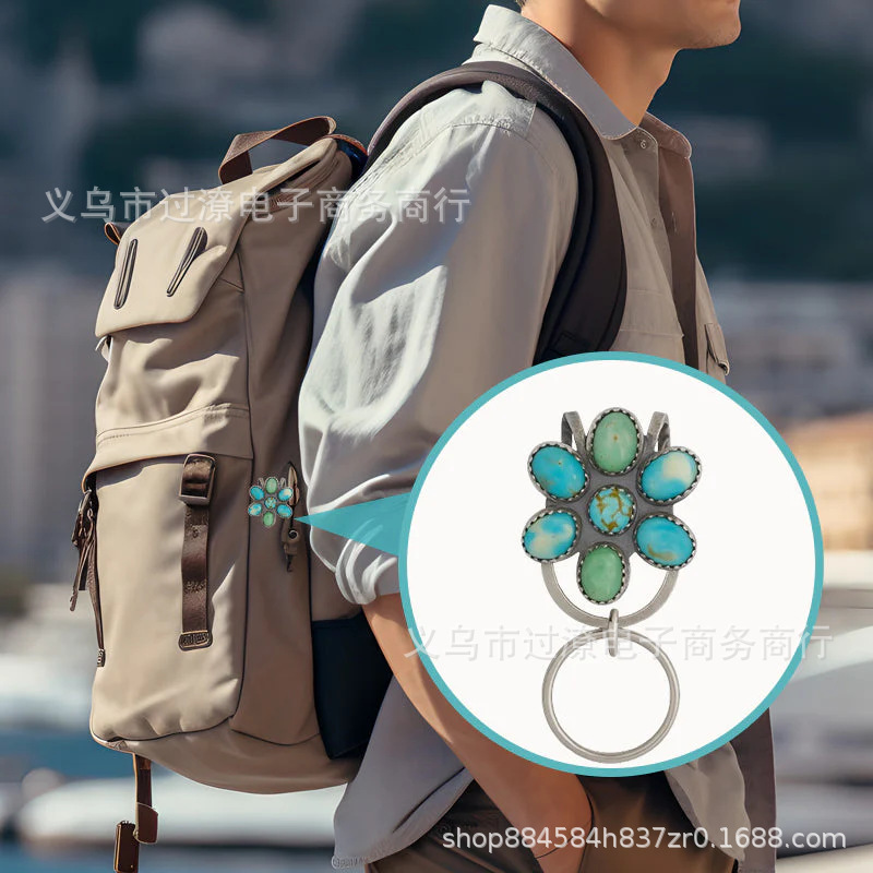 跨境Turquoise Bloom Bag Clip Key Holder 绿松石花朵包夹钥匙扣|undefined