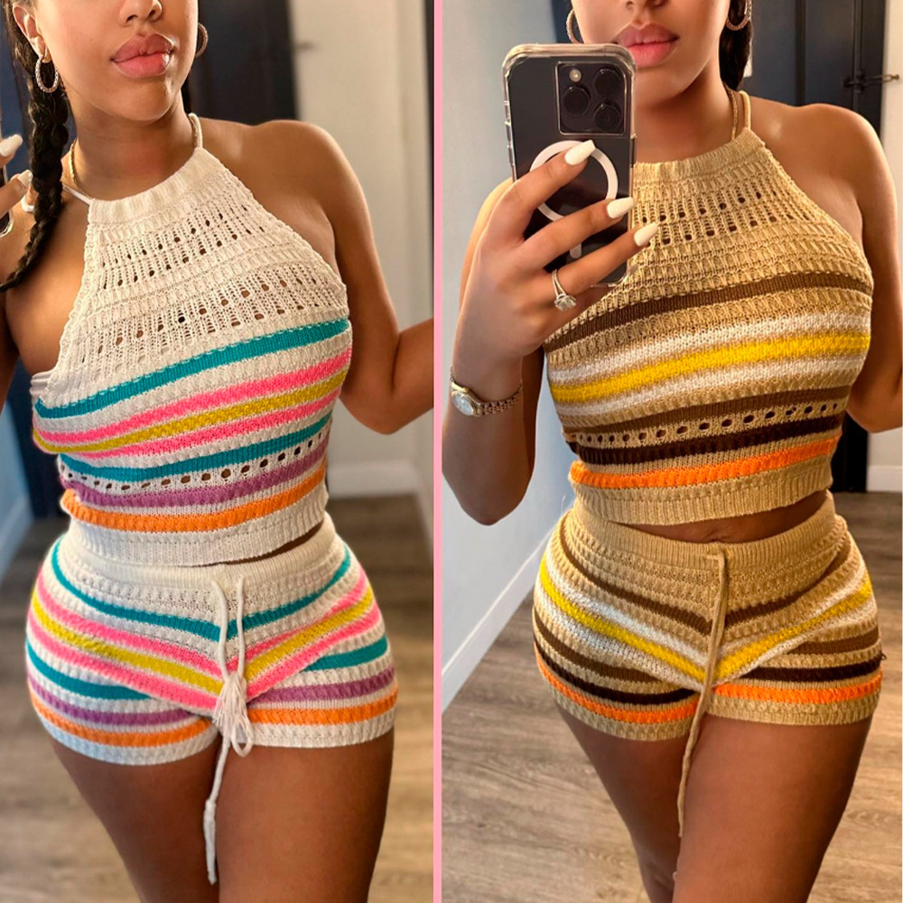 Holiday Daily Women s Vacation Rainbow Polyester Pants Sets Shorts Sets