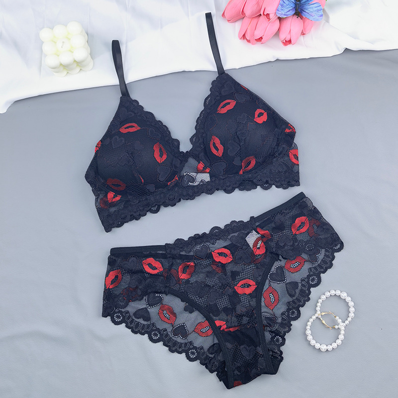 Transfronterizos Europeos y estadounidenses pop pop up hip sexy sexy sexy lipstick set de bordado de malla transparente pura ropa interior ultra delgada
