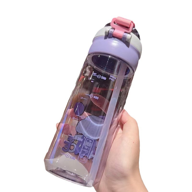 Xinbei nuevo perro de dibujos animados taza de agua de paja de plástico doble taza de agua de beber para estudiantes, niños y niñas tazas de agua