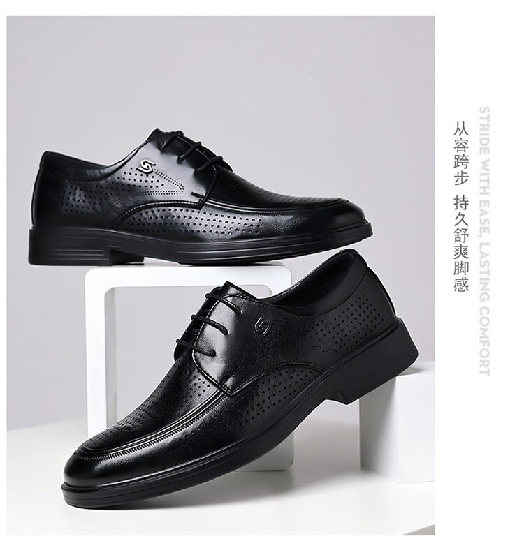 Giày sandal da nam mùa hè buộc dây, đế cao 2 cm, thoáng khí kiểu công sở — Màu nâu, màu đen chi tiết 17