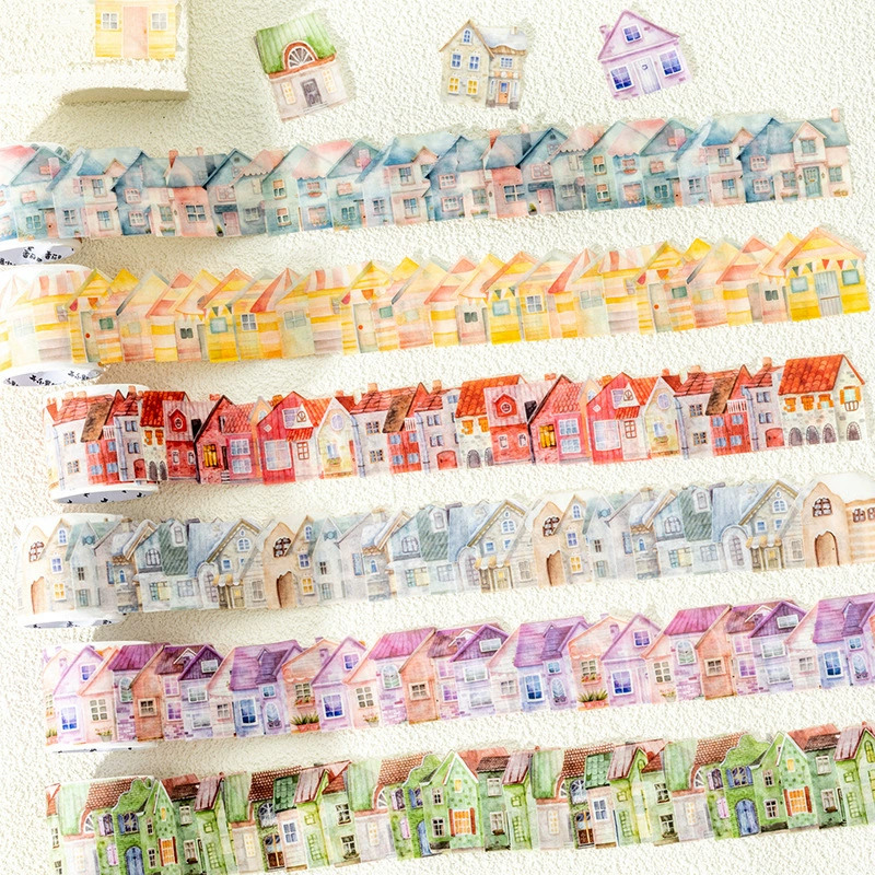 Капризная девушка Специальной формы washi лента Цветной Сонный Город Серия Ретро Дом Тема Шаблон Ландшафтная лента