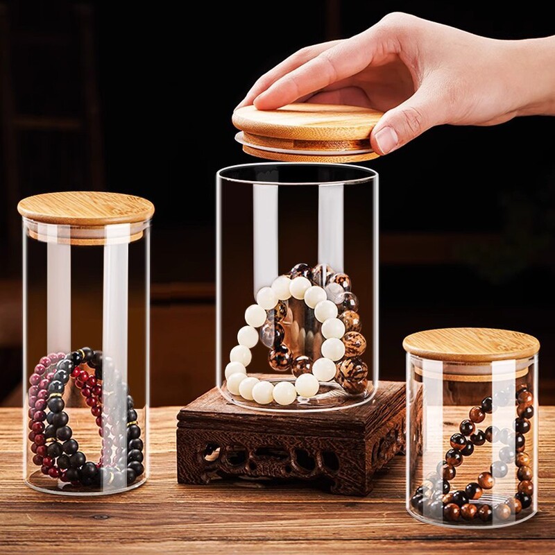 Buddha Beads Walnut Bead Jar Tangerine Peel Hand-Made Agarwood Sandalwood Storage Glass Bottle Cultural Toy Display Glass Sealed Jar