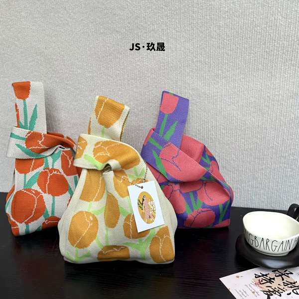 Holiday Gift for Girlfriend, Niche Design Tulip Flower Knitted Handbag, Women's Spring and Summer Versatile Handbag