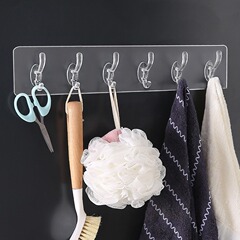 Kitchen adhesive hooks, storage hooks, transparent coat and hat hooks, long strip back-of-door bathroom hooks—no-drill, easy-to-apply design for the bathroom