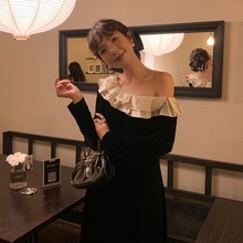 NEW OPENING2023冬名媛法式纯欲礼服荷叶边气质丝绒连衣裙女85135