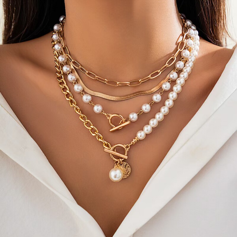 Cross-border Explosions Jewelry Fashion Long Round Bead Chain Stacked Wear Jewelry Pearl OT Buckle Necklace Waist Chain Two-use Cross-border Explosions Jewelry Fashion Long Round Bead Chain Stacked Wear Jewelry Pearl OT Buckle Necklace Waist Chain Two-use