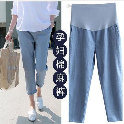 Pregnant Women's Pants 280 Jin Large Size Women's Summer Outer Wear Fashion Trendy Mom's Spring and Summer Thin Leggings Cotton and Linen Ankle-length Pants