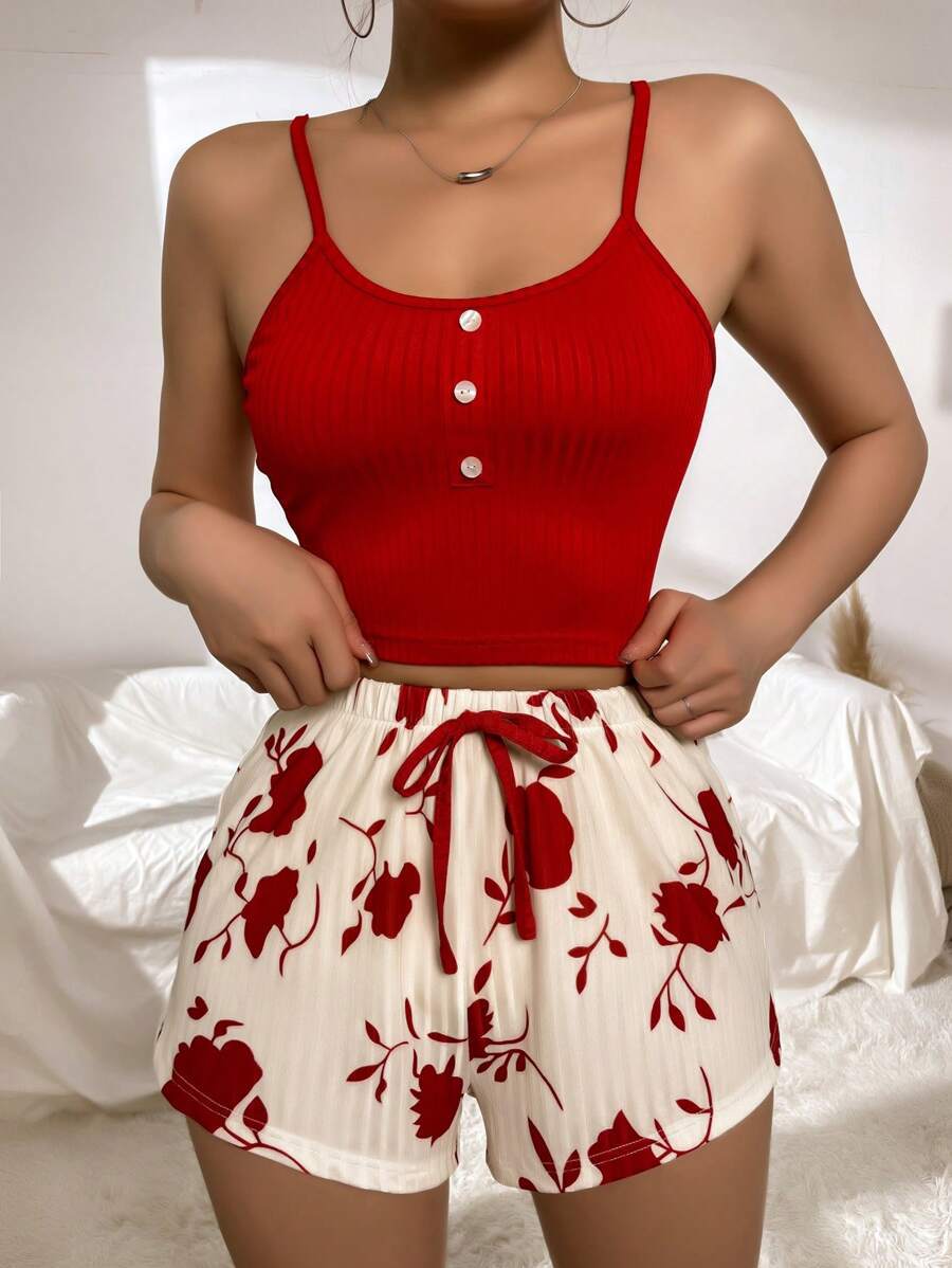 ChicShe Cross-Border Hot-Selling Women's Homewear Printed Camisole Shorts Casual Sexy Ribbed Wearable European And American_voghion.com