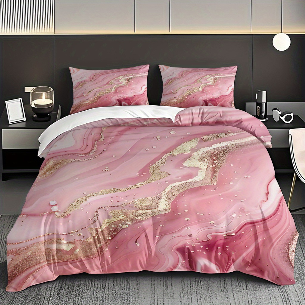 TEMU / JIT polvo oro mármol textura suave molienda impresión digital kit de colcha se puede ajustar