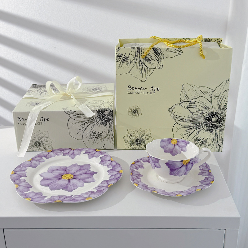 Taza de café y platillo Juego de cerámica Té de la tarde Hogar de alta gama Estilo pastoral Cerámica Taza de café Plato de punto Plato