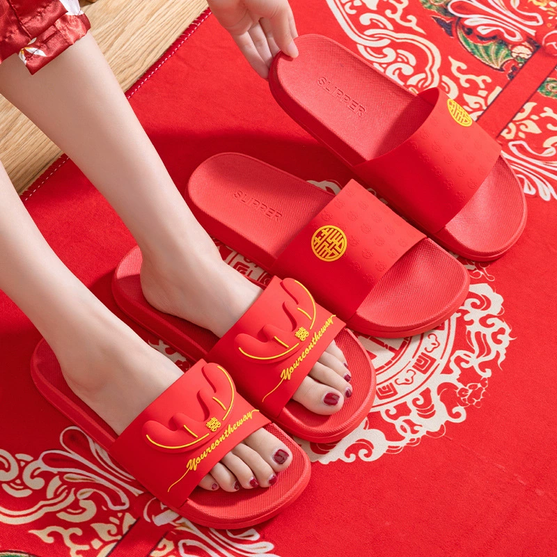 Свадебные тапочки, свадебное торжество, праздничные красные тапочки для молодоженов, невеста, пара, домашние тапочки для молодоженов, мужские тапочки
