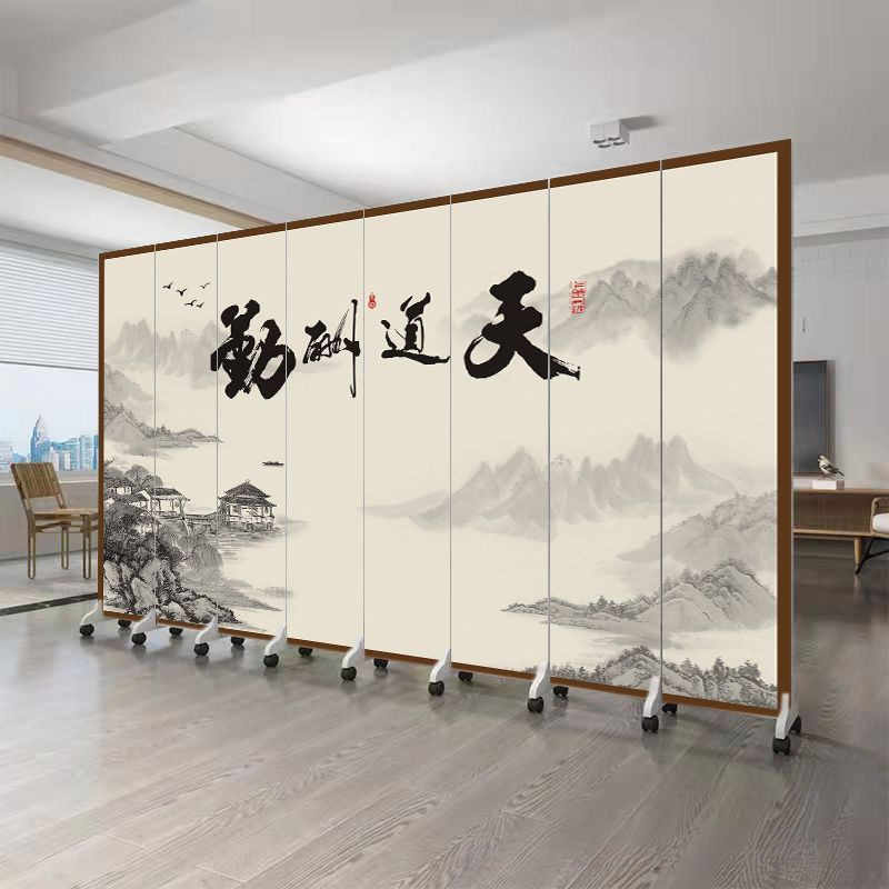 New Chinese-Style Classical Landscape Painting Screen Partition for Living Room, Mobile Folding Entrance Partition, Fake Wall Office Folding Screen
