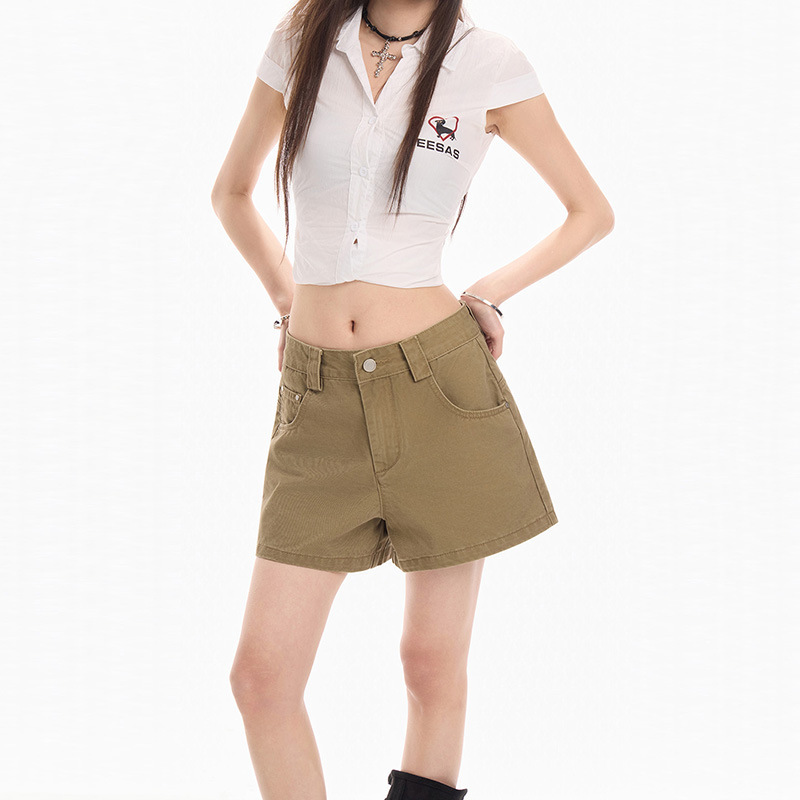 Khaki Shorts, Casual Pants, Women's High-Waisted Wide-Leg Pants, Korean Style Loose Mid-Length Pants, Work Pants