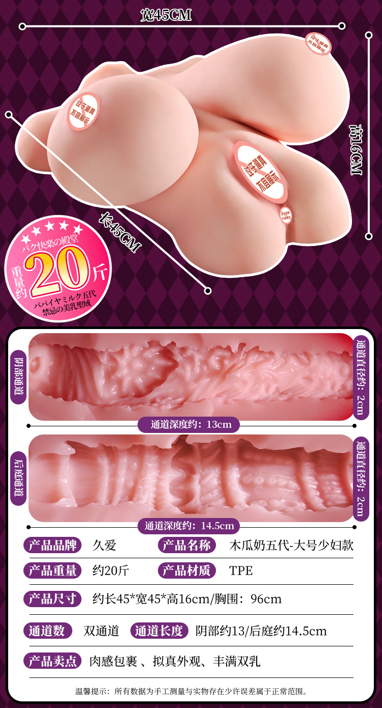 Jiuai Papaya Milk Gen 5 Half-Body Male Masturbator with Breasts, TPE, Manual — detail image 13