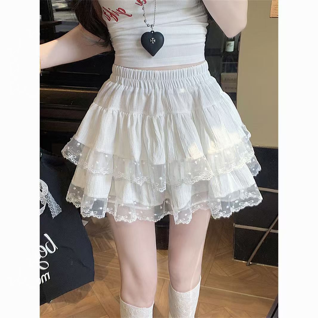 Young and Sweet Girl Lace Cake Skirt Tutu Skirt Spring & Fall New Anti-Exposure Lined Short Skirt Skirt