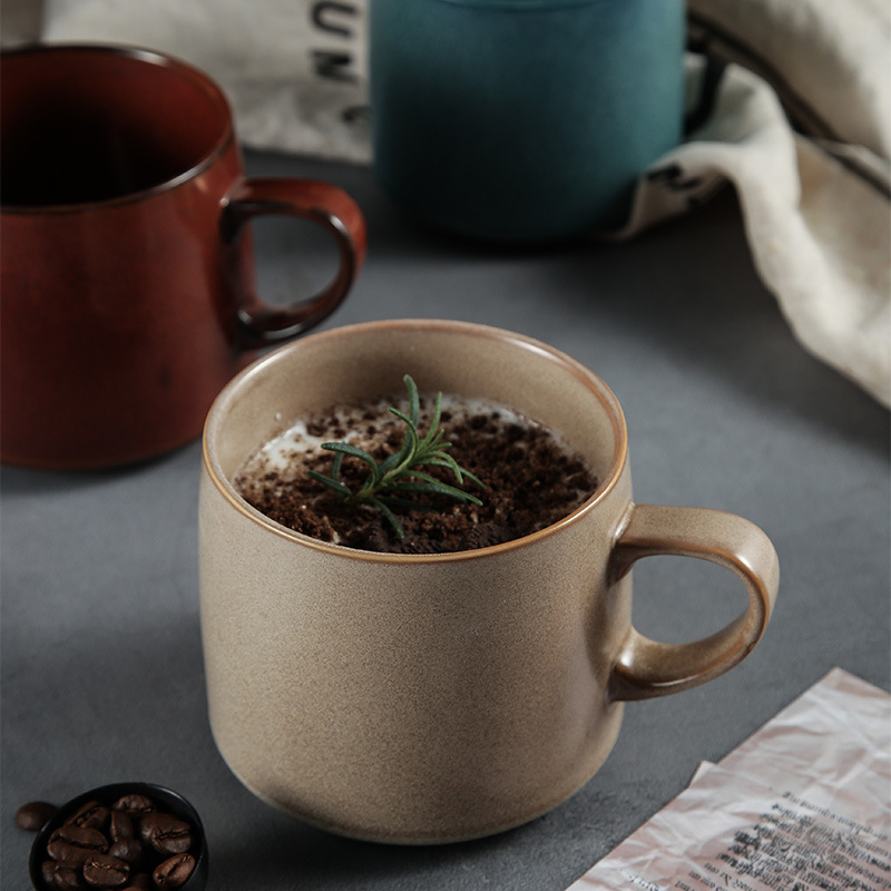 Cerámica transfronteriza Color sólido Taza de desayuno de alto valor Taza de agua Taza de café Taza vintage Horno esmaltado Estilo nórdico