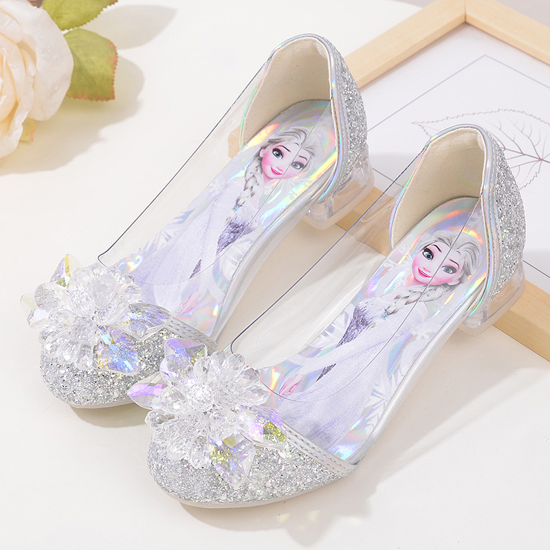 New Children's Cinderella Crystal Shoes High Heels Fashionable Girls' Shoes Student Performance Shoes Baby Elsa Princess Shoes