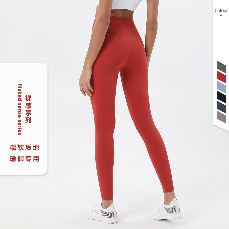 2022 nuevos pantalones de yoga desnuda cepillados de doble cara de las mujeres europeas y americanas de alta cintura de cadera de melocotón pantalones de fitness deportivo