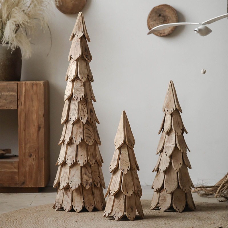 Wood Chip Pine Tree Christmas Tree Decoration Living Room Large Solid Wood Floor-standing Wabi-sabi Style Bed And Breakfast Decoration Large,Medium And Small