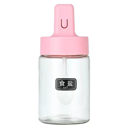 Set of kitchen glass condiment bottles, integrated spoon and lid, airtight and moisture-proof condiment container for home use