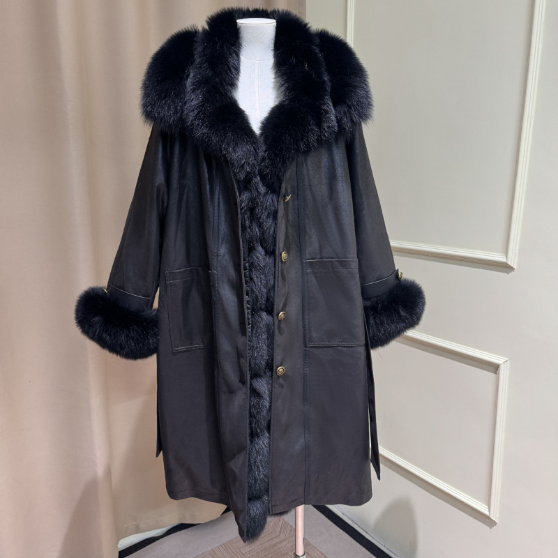 实拍新款鹅绒服狐狸毛大衣一件代发女士长款派克服大码皮草外套|undefined