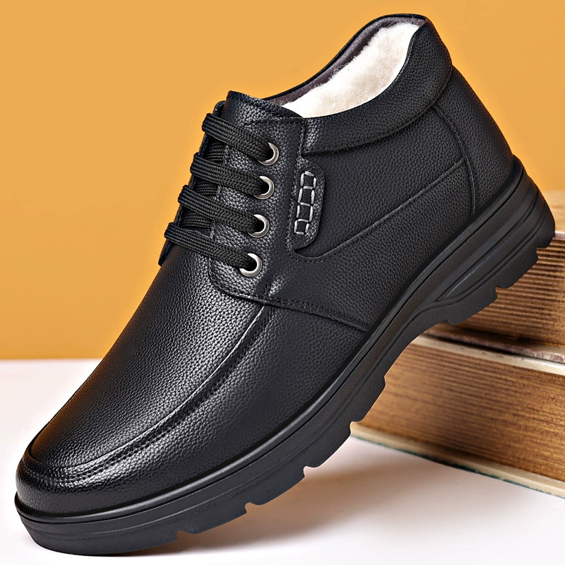 Хлопчатобумажная обувь для мужчин зимой теплая и толстая шерстяная кожаная обувь среднего и пожилого отца повседневная большая хлопковая обувь