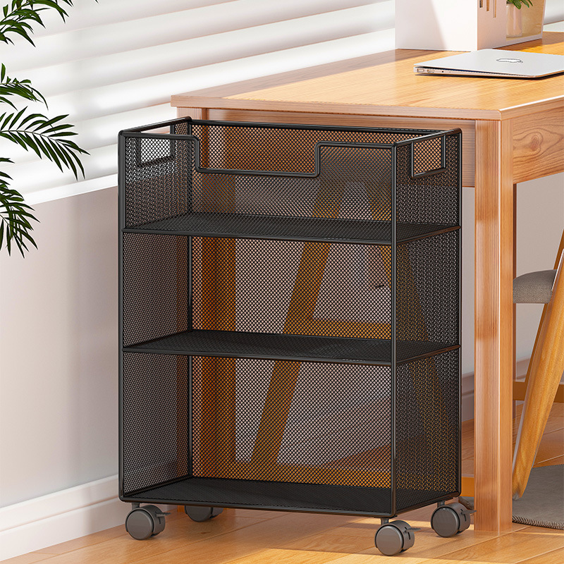 书本收纳可移动带轮书桌旁小书架学生桌边教室推拉置物架落地多层