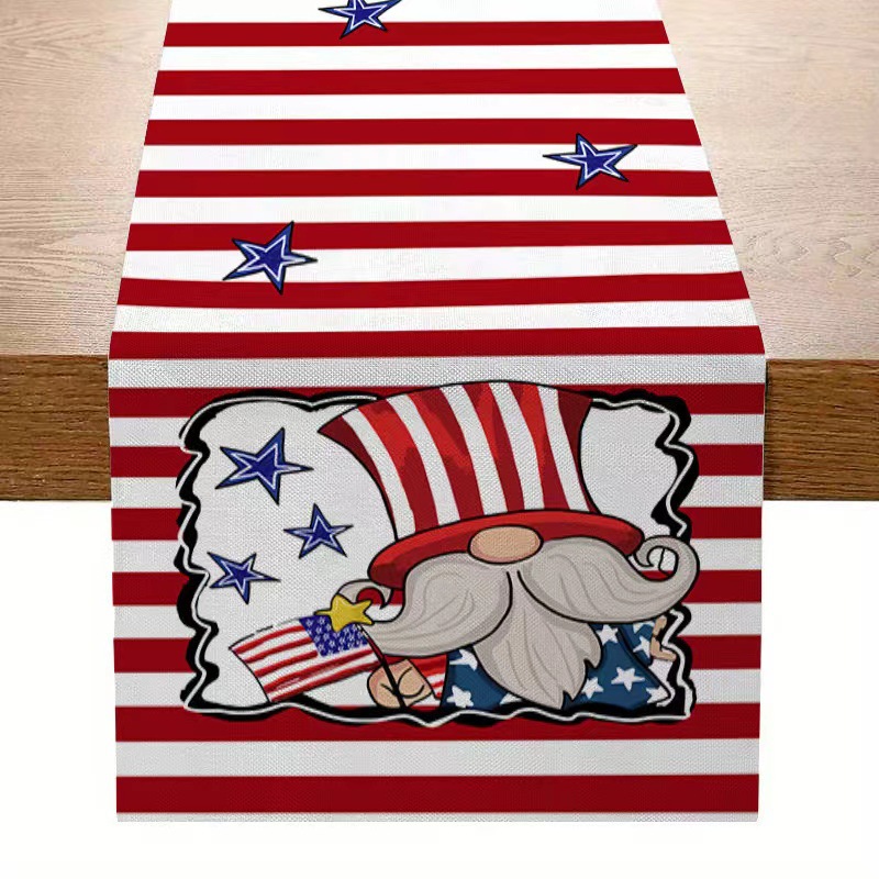 7.14 Día de la Independencia de los Estados Unidos bandera de mesa mesa de té decoración de mesa de aislamiento térmico lino impresa mesa decoración de tela