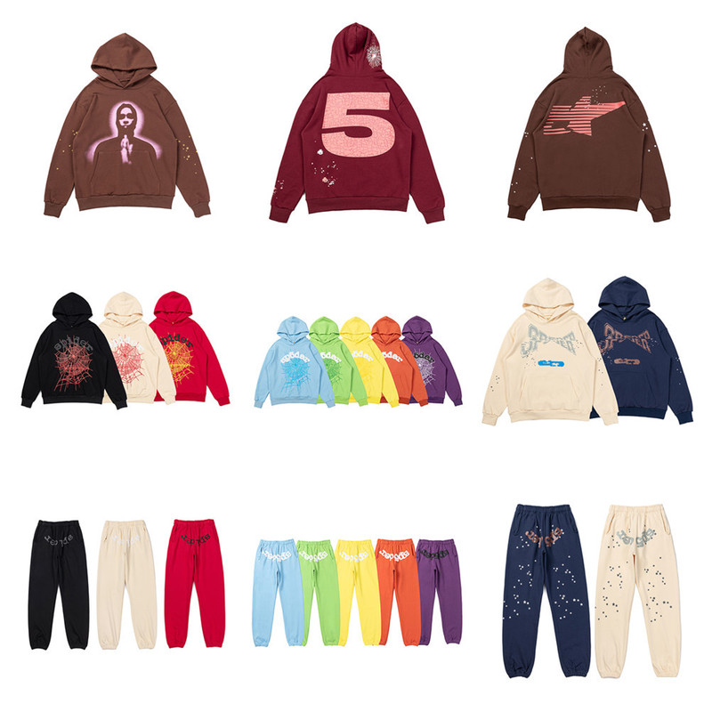 24 Cross-Border Trendy Brand Sp5De Spider Web 555 Stereo Foam Casual Sports Sweatshirt for Men and Women High Street Pants Suit
