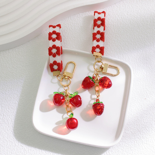 Summer new strawberry keychain ins small fresh simulation apple fruit earphone cover mobile phone case accessories pendant