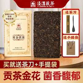 陕西特产泾渭茯茶非遗咸阳正宗金花茯砖茶贡金黑茶砖茯传承茶叶