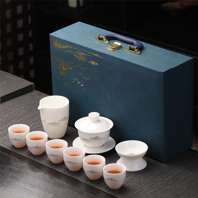 茶具套装家用2025新款轻奢高档陶瓷泡茶壶羊脂玉悬停盖碗功夫茶杯|undefined