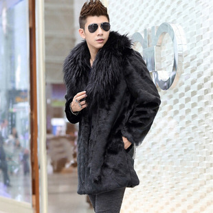 New Fur Coat Men's Imitation Fur Coat Autumn and Winter Fur Thick Coat Fox Fur Collar plus size Men's Coat