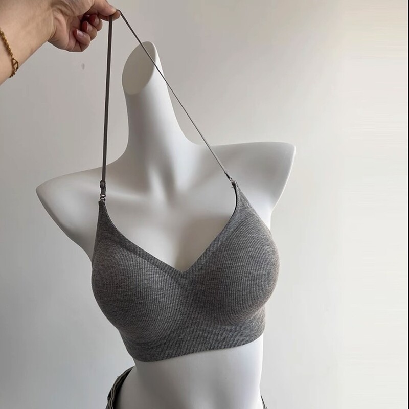 Halter Neck Strapless Bra for Women with Small Bust, Push-Up, Enhancing, Thin Straps, Integrated Fixed Cup, Seamless, Backless Bra