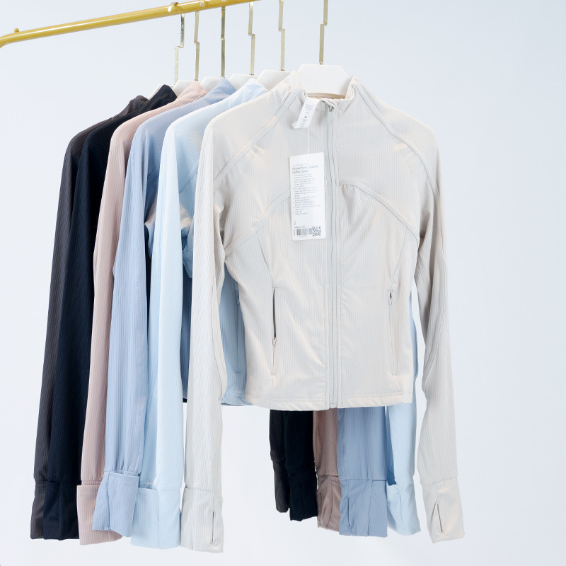 Yoga Wear Women's Sports Jacket Ribbed Jacket Stand Collar Breathable Nylon High Elastic Tight Jogging Slim Fit Anti-Scratch