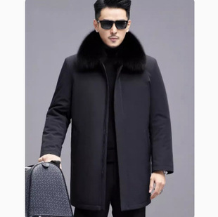 Middle-Aged and Elderly Men's Mid-Length Mink Fur Coat with Mink Fur Collar and Genuine Mink Fur Lining, Dad's Style