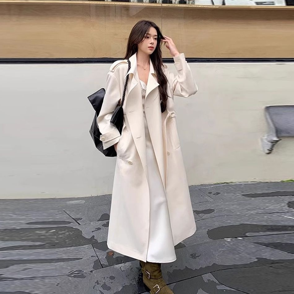 2026春秋中长款法式英伦风衣女炸街高级感小个子显瘦西装领外套潮