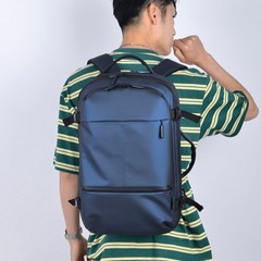 批发男士商务双肩包出差旅行简约纯色防水皮膜电脑包可扩容男书包