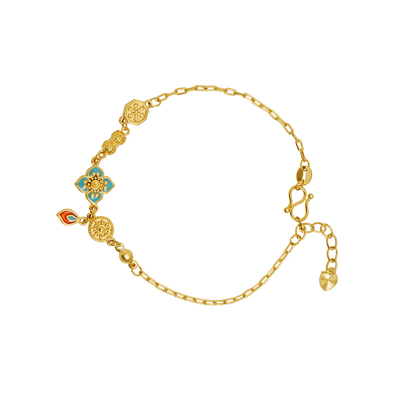 Nuevo chino vietnamita pulsera de oro de arena goteo de esmalte nacional flor pulsera de bronce dorado para mujeres joyas no se desvanecen