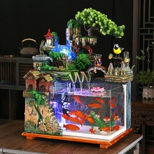 yut假山流水喷泉玻璃鱼缸摆件客厅家用办公室水景风水轮开业乔迁