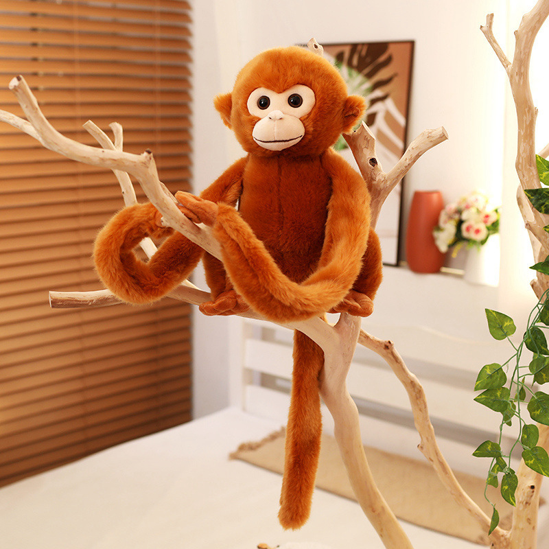 Simulación lindo mono juguete de peluche oro mono muñeca de brazo largo cortina de monos atar muñecas colgantes accesorios de fotografía