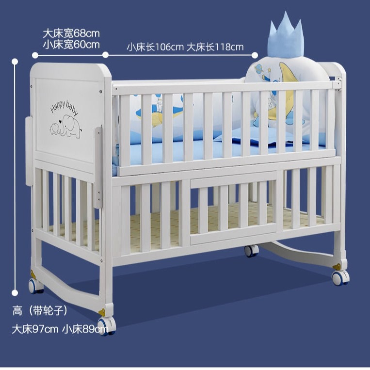 Cama europea de madera maciza blanca extraíble cuna multifuncional para niños empalmados cama grande para recién nacidos bb