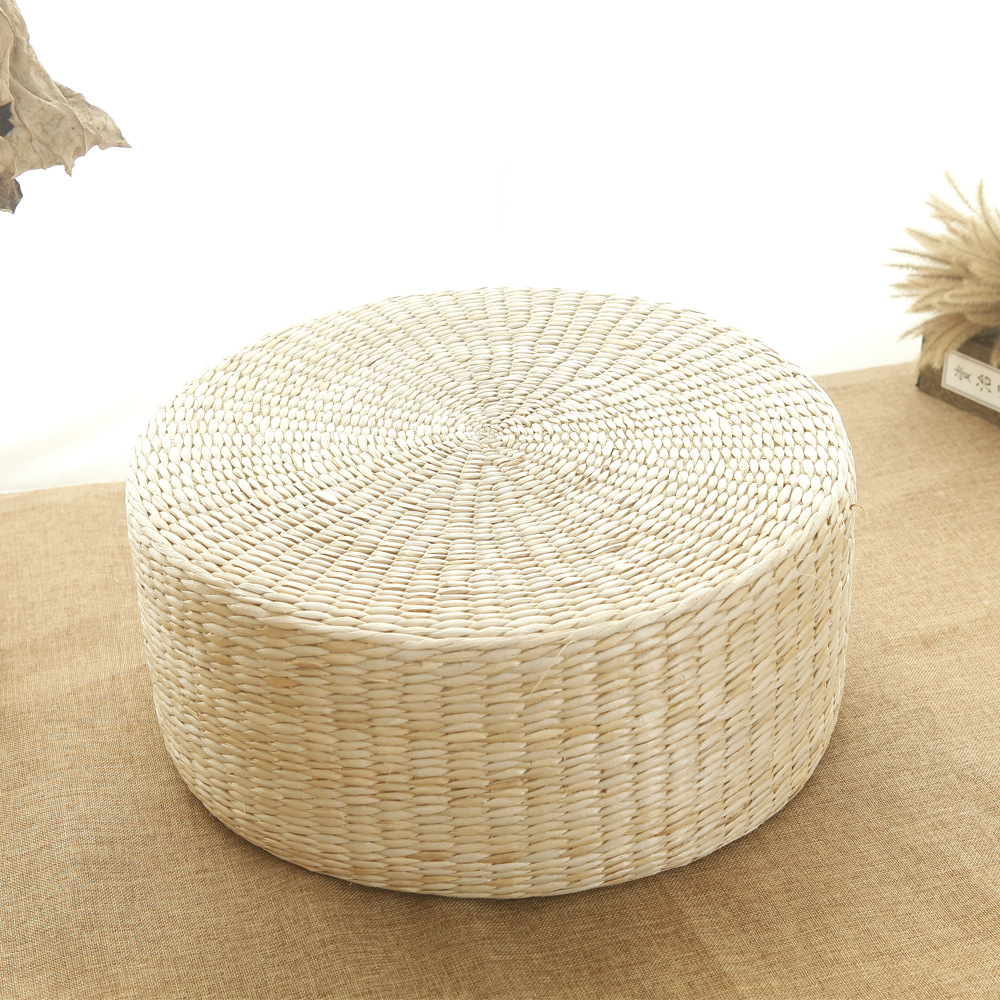 Cojín de futón tejido de paja hecho a mano, tapete de paja, tapete de piso, tapete de ventana salediza de Buda, tapete de ventana salediza de color sólido de estilo japonés redondo