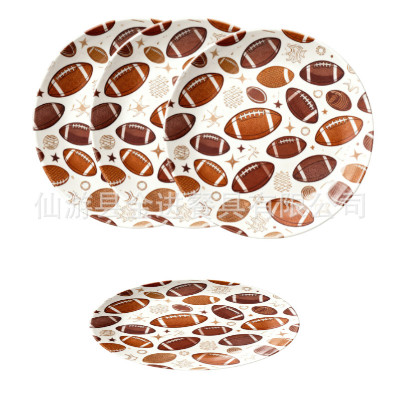 Factory Custom Rugby Element White Decal Imitation Porcelain Melamine 8inch Dessert Plate Pastry Plate Export Supply