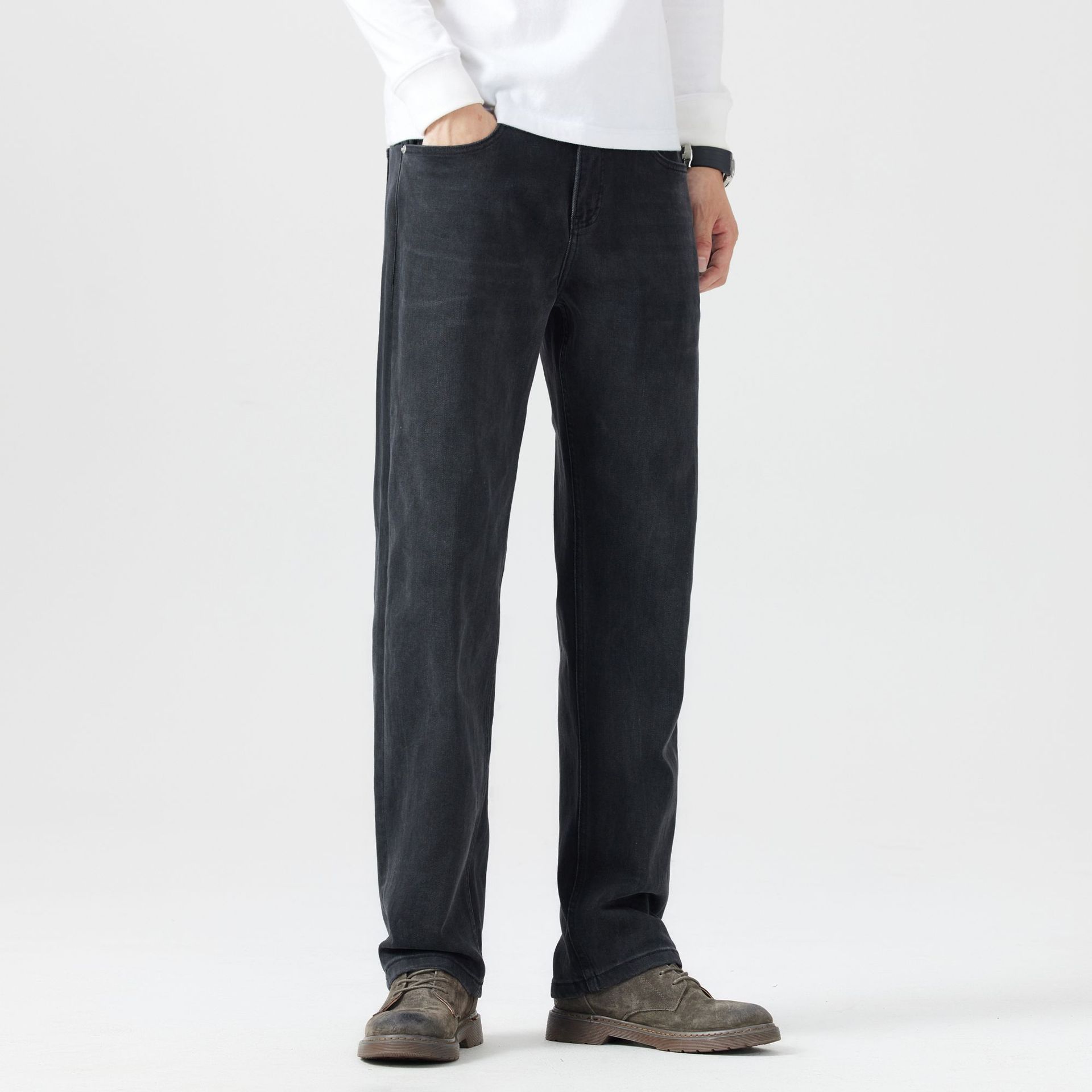 Capelli lisci di fabbrica di jeans da uomo neri puri slim slim quattro stagioni_voghion.com