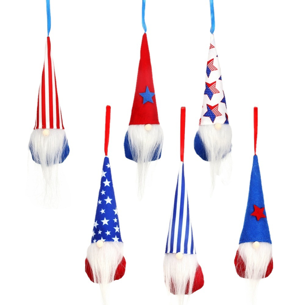 Nuovo prodotto transfrontaliero Giorno dell'Indipendenza Americana, piccolo ciondolo per anziani senza volto, regalo per bambini, bambola in tessuto Rudolph con stella a cinque punte